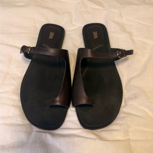 Zara Brown Leather Sandals - Picture 1 of 3